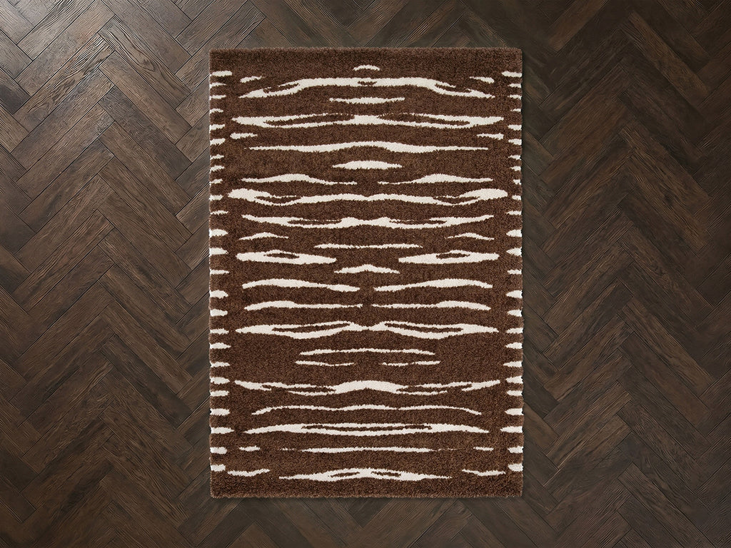 Tavaro - Long-Pile Rug - Abstract Pattern - Brown
