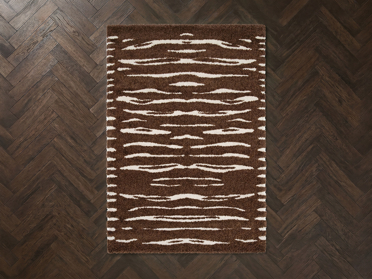 Tavaro - Long-Pile Rug - Abstract Pattern - Brown