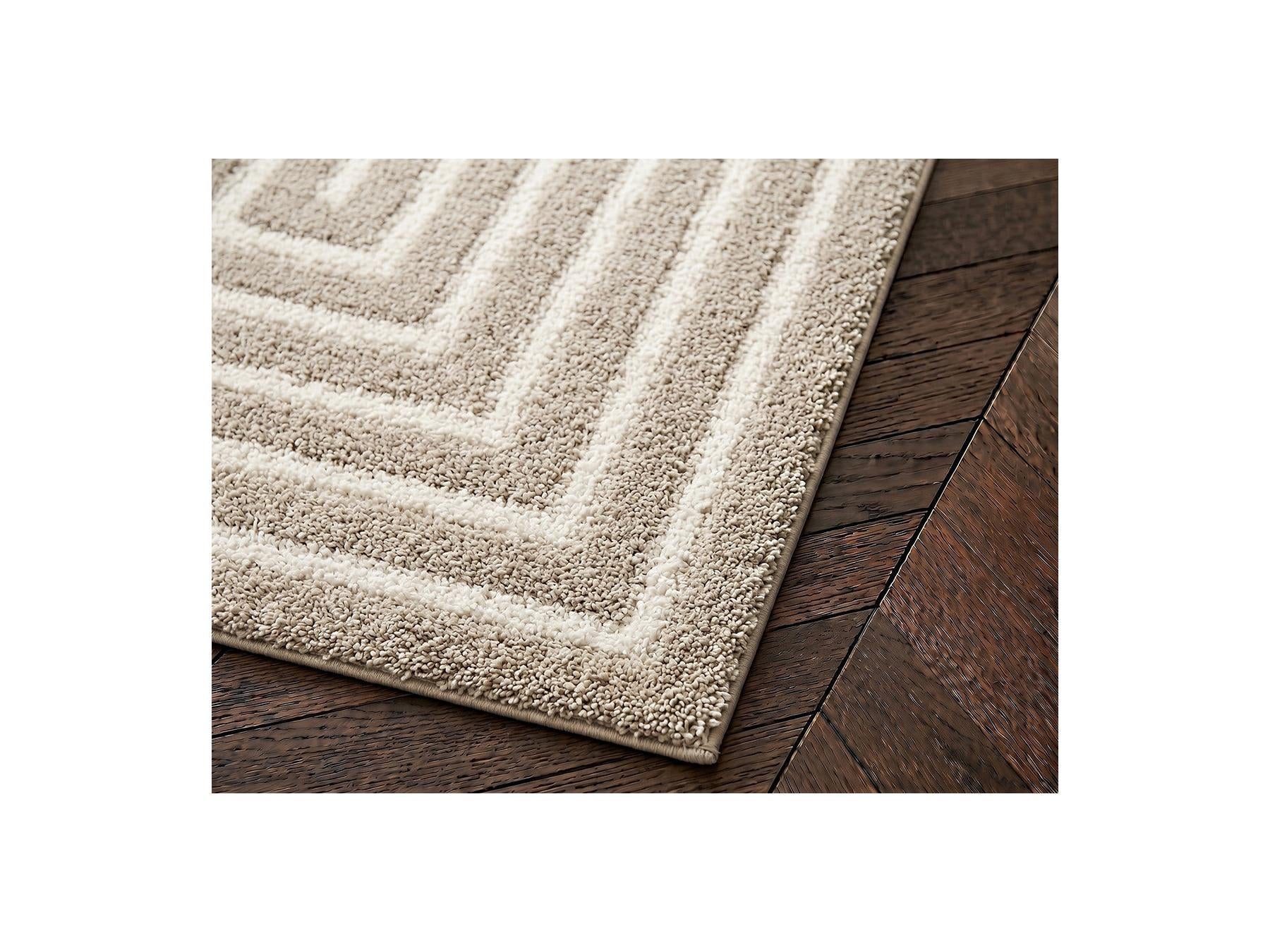 Lyzzo - Tapis Poils Longs - Motif Graphique - Crème