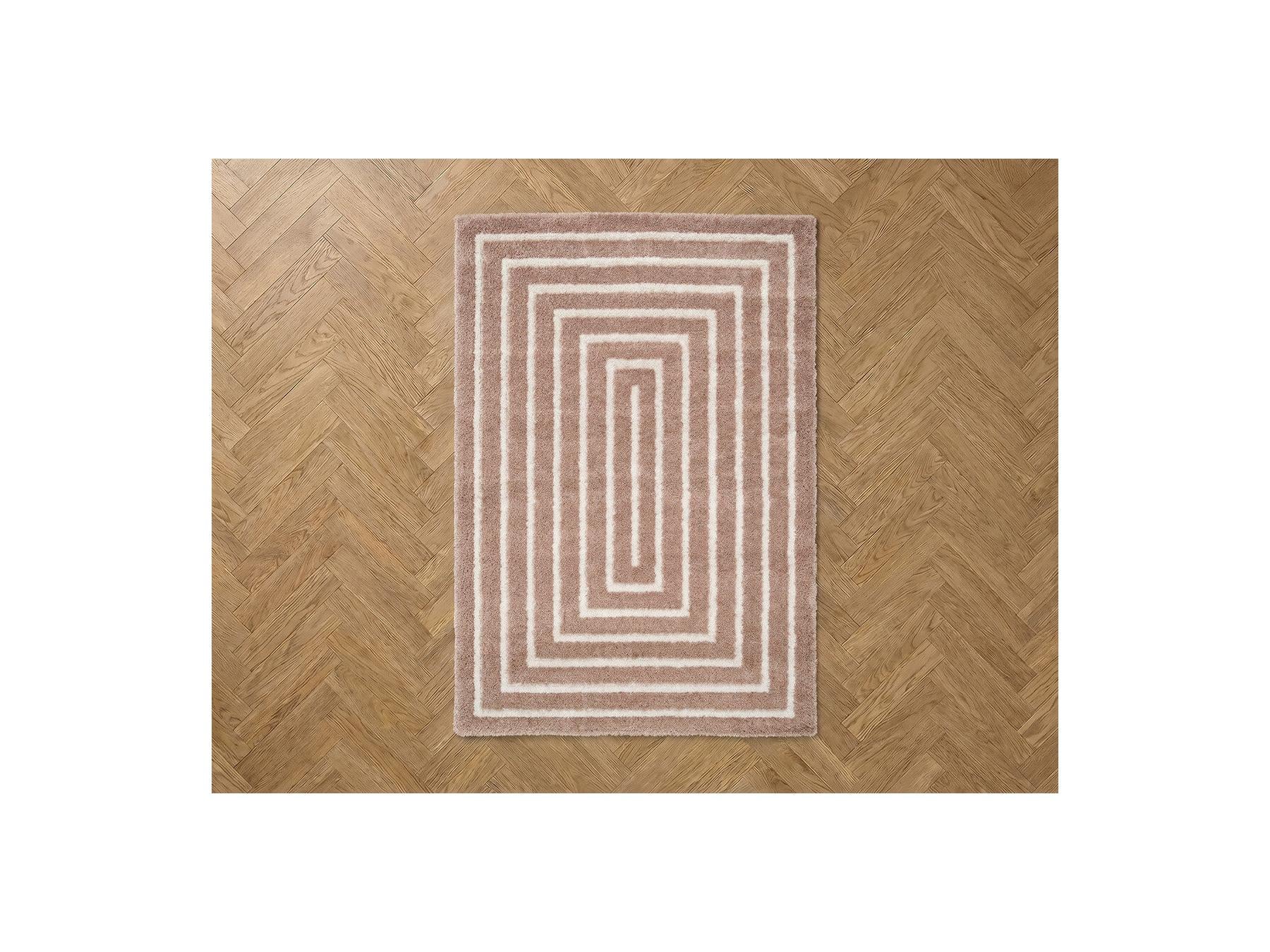 Lyzzo - Tapis Poils Longs - Motif Graphique - Beige