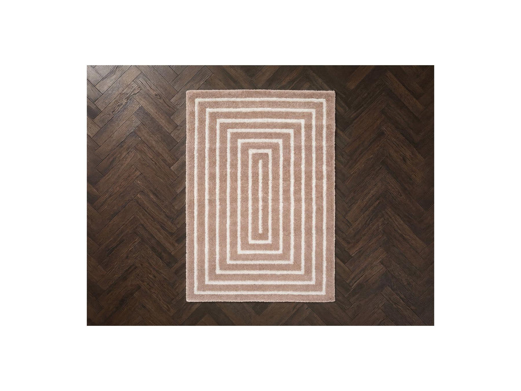 Lyzzo - Tapis Poils Longs - Motif Graphique - Beige