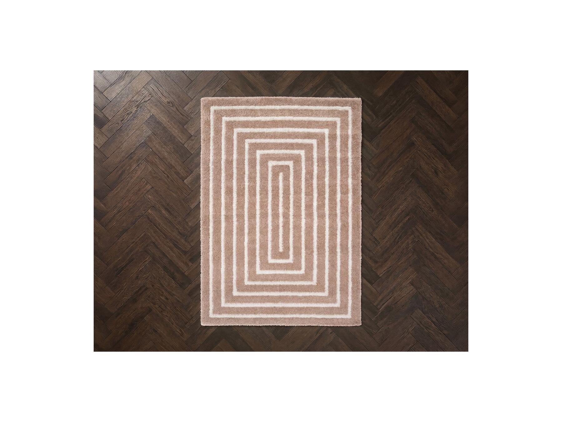 Lyzzo - Tapis Poils Longs - Motif Graphique - Beige