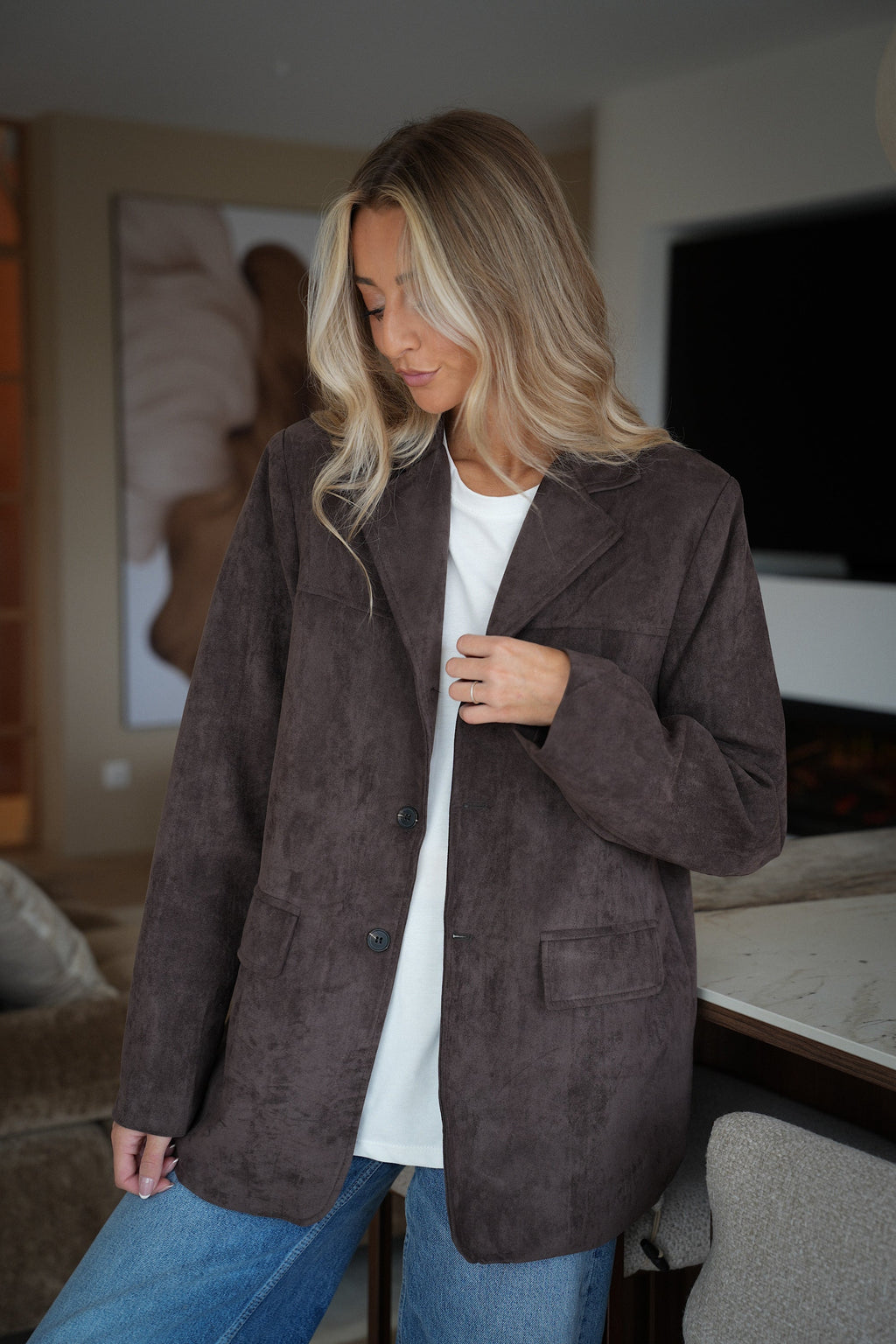 Trecy Suede Blazer - Chocolate