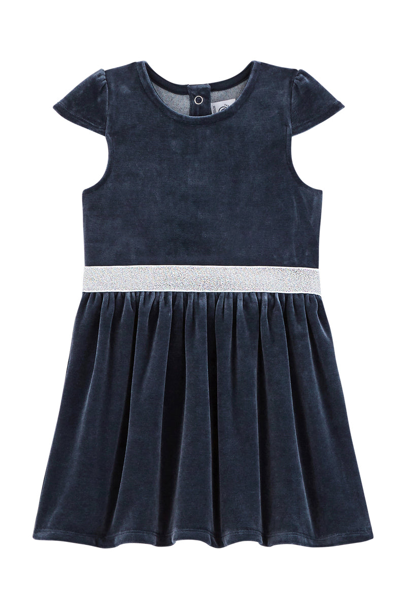 Vestido De Terciopelo - Azul Marino - Niña