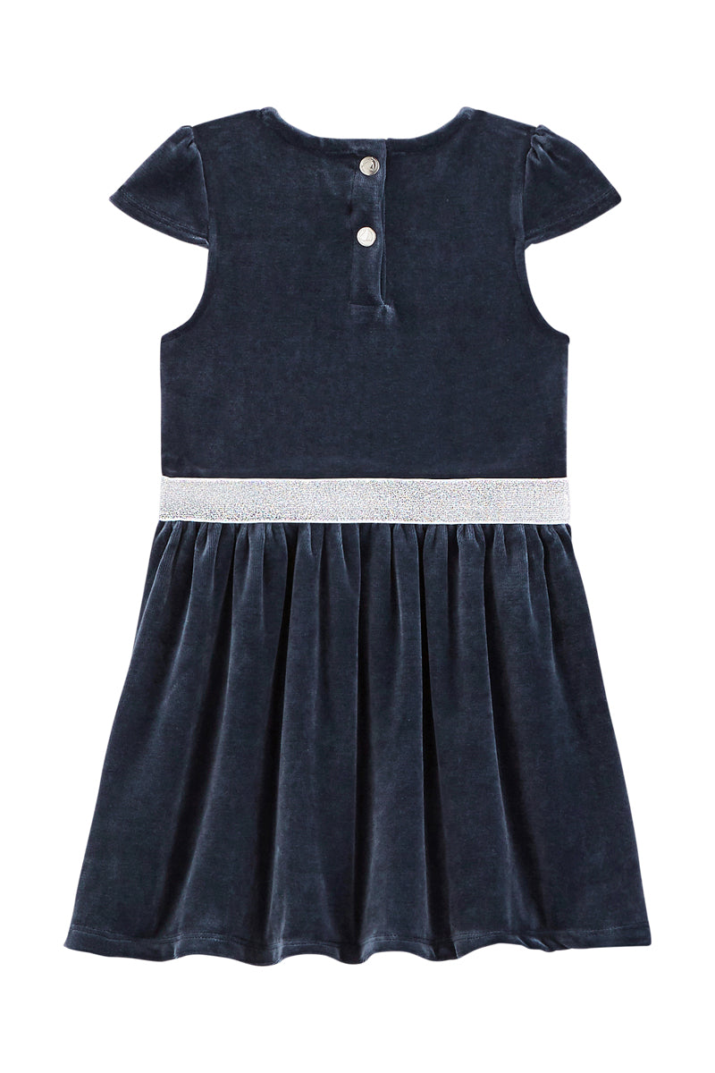 Vestido De Terciopelo - Azul Marino - Niña