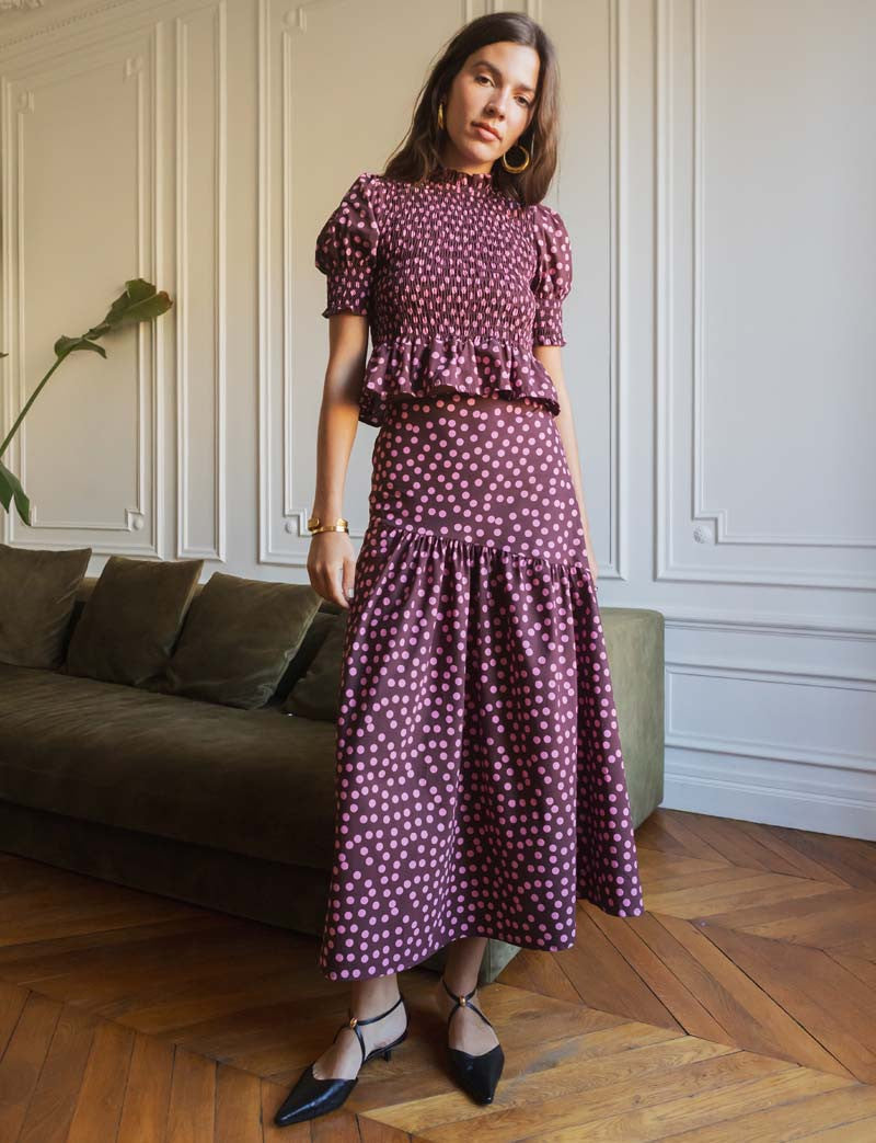 Top a Pois Bordeaux e Rosa Paloma