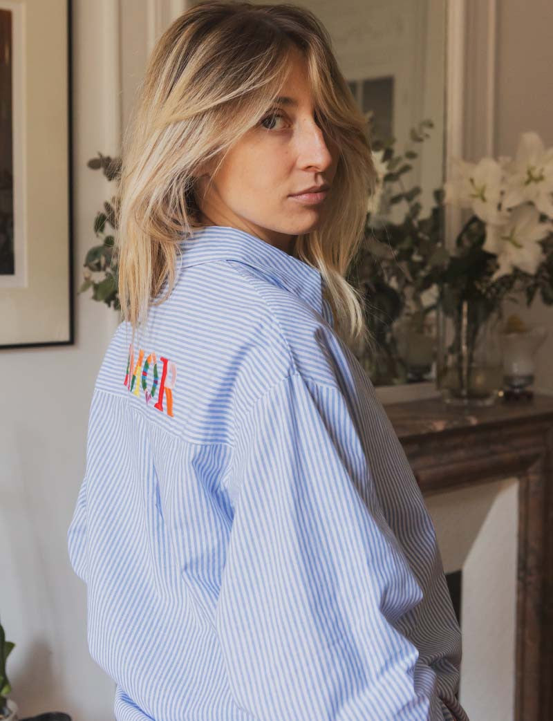 Hemelsblauw Gestreepte Blouse Amor