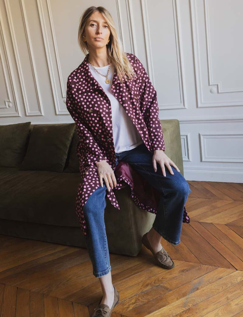 Prickig Trenchcoat Bordeaux & Rosa Floro