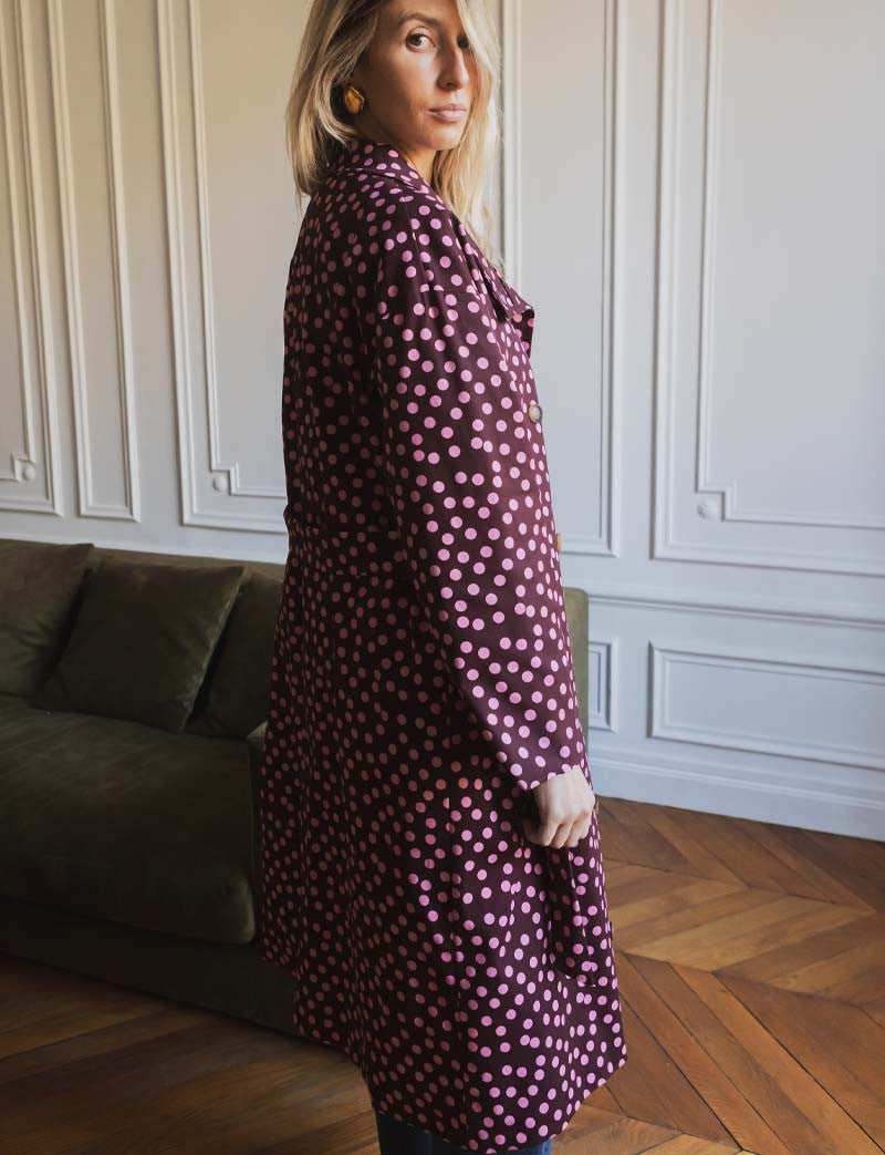 Prickig Trenchcoat Bordeaux & Rosa Floro