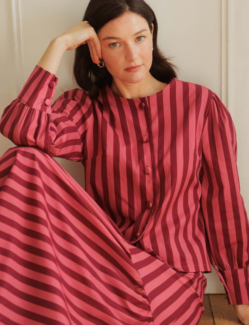 Camicetta a Righe Rosa e Bordeaux Solana