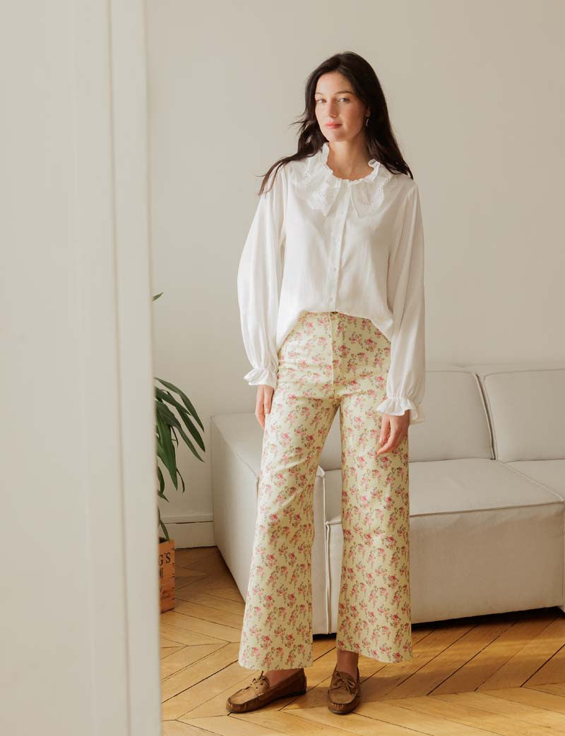 Jeans gialli a fiori Yalli