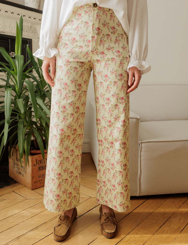 Jeans gialli a fiori Yalli