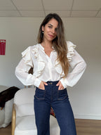 Mia Ecru Ruffled Blouse