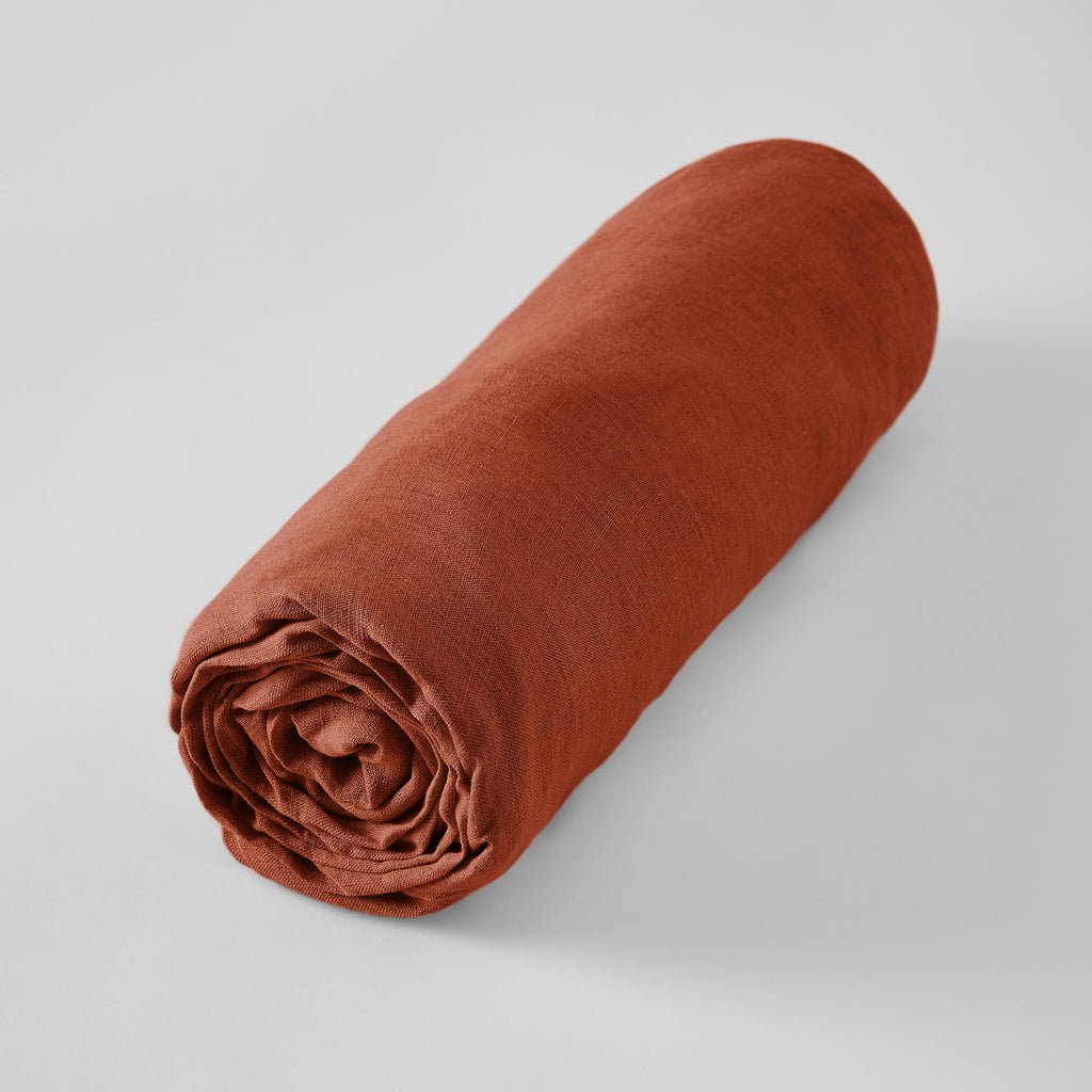 Soline - Drap Housse - Lin Lavé - Paprika