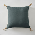 Soline - Coussin Déhoussable Avec Pompons - Lin Lavé - Ardoise