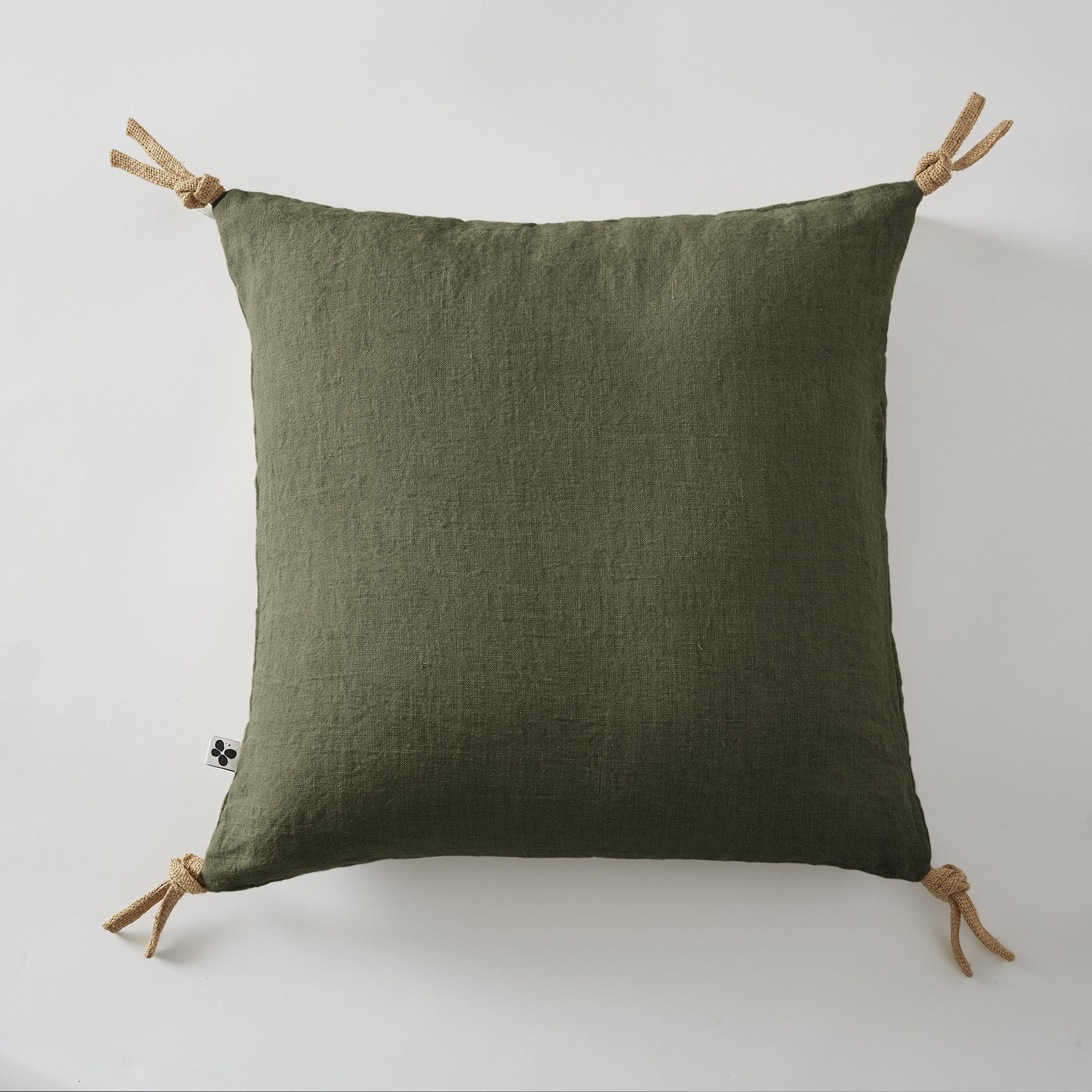 Soline - Coussin Déhoussable Avec Pompons - Lin Lavé - Thym