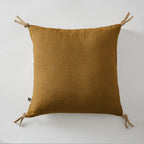 Soline - Coussin Déhoussable Avec Pompons - Lin Lavé - Caramel
