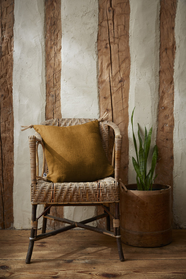 Soline - Coussin Déhoussable Avec Pompons - Lin Lavé - Caramel