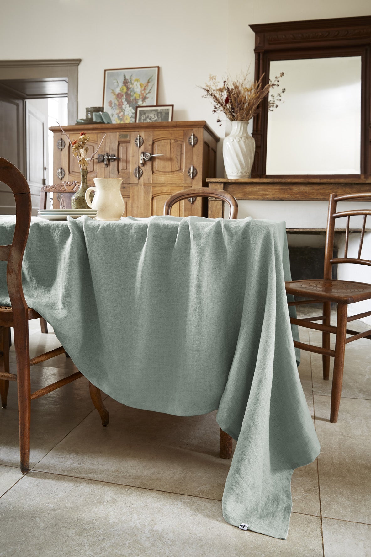 Soline - Nappe Rectangle - Lin Lavé - Eucalyptus
