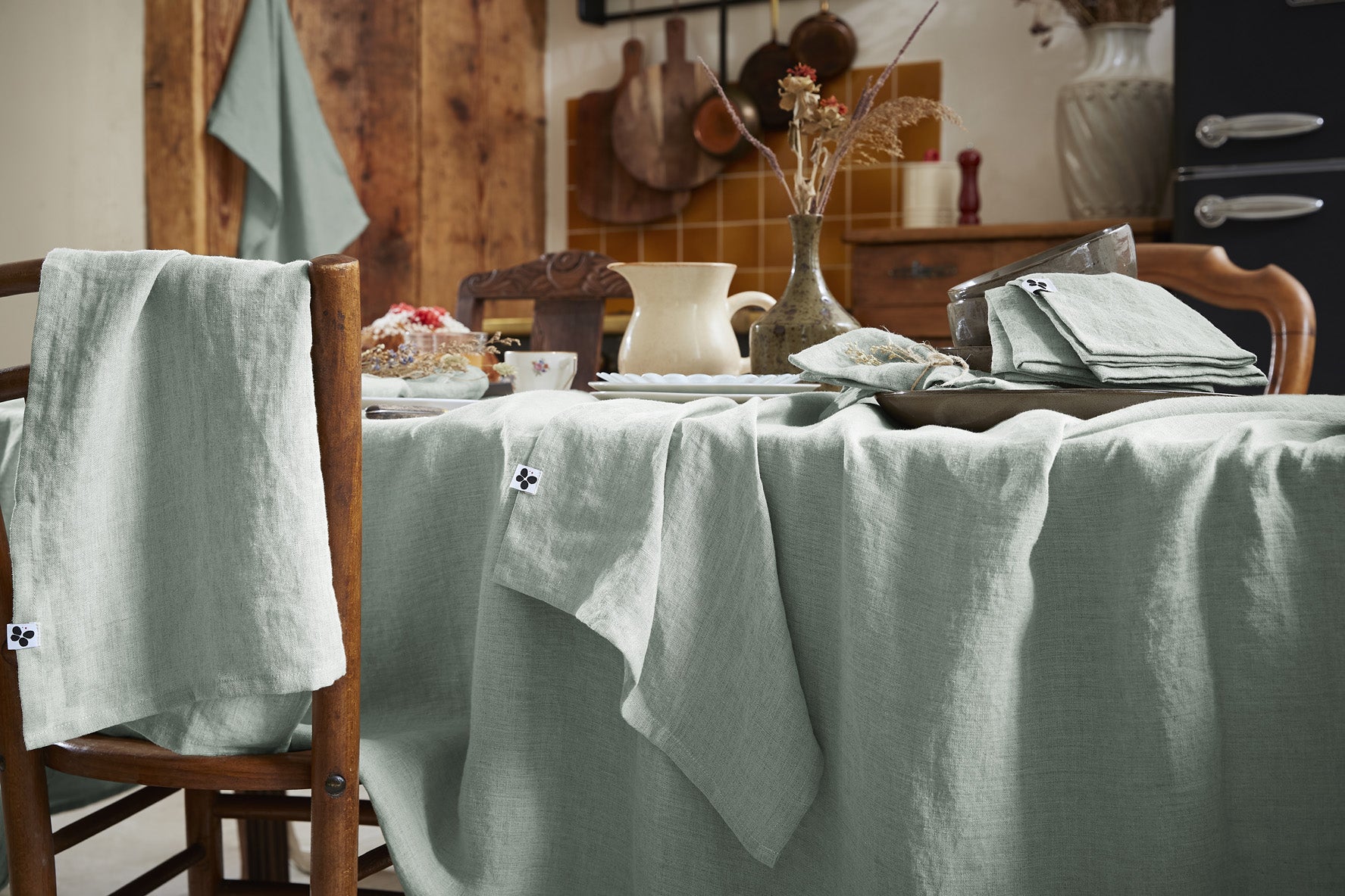 Soline - Nappe Rectangle - Lin Lavé - Eucalyptus