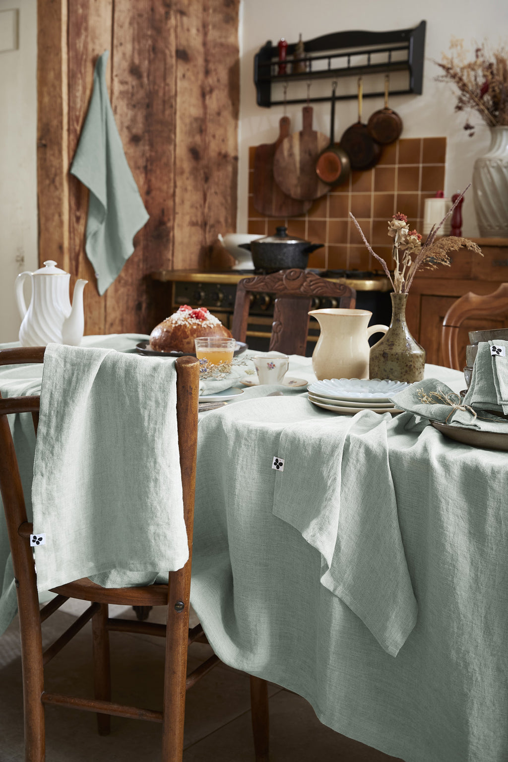 Soline - Nappe Rectangle - Lin Lavé - Eucalyptus