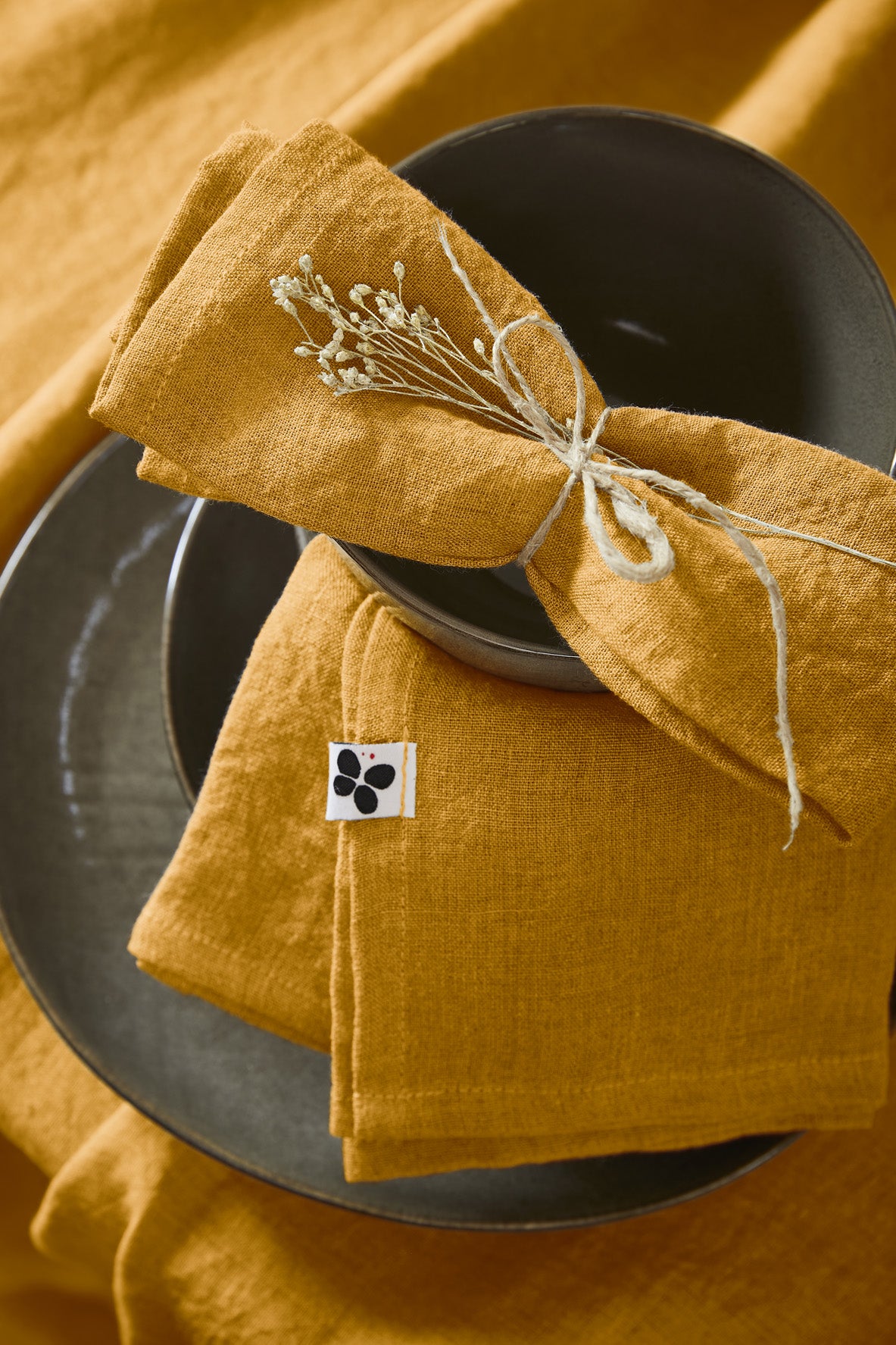 Soline - Set of 3 Napkins - Washed Linen - Honey