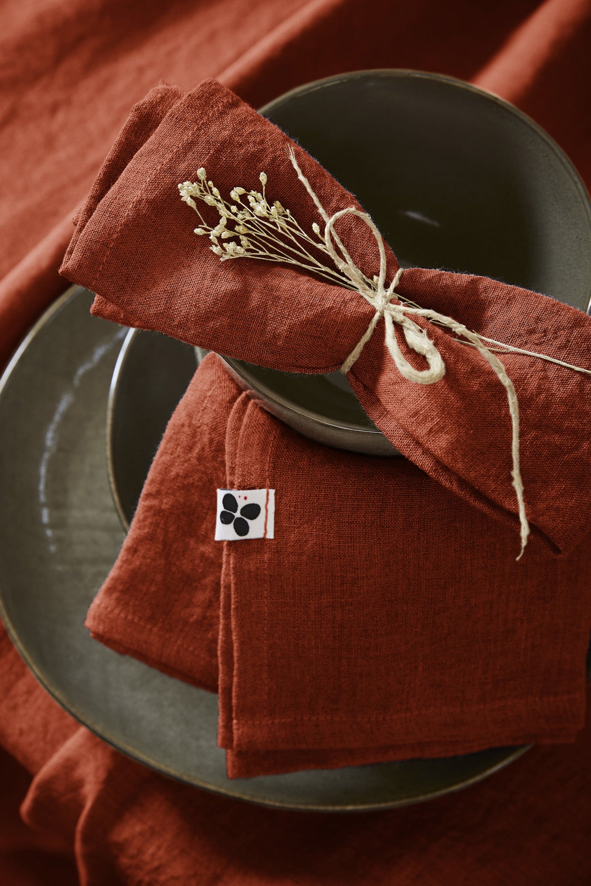 Soline - Lot De 3 Serviettes - Lin Lavé - Paprika
