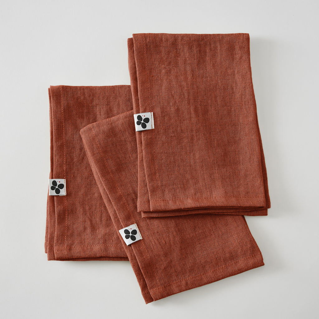 Soline - Lot De 3 Serviettes - Lin Lavé - Paprika