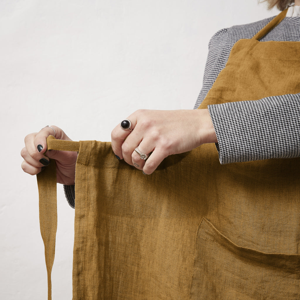 Soline - Tablier Ajustable - Lin Lavé - Caramel