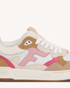Sneakers van suèdeleer wit en grijsroze
