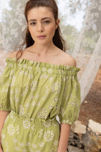 The Brigitte Broderie Anglaise Blouse Khaki
