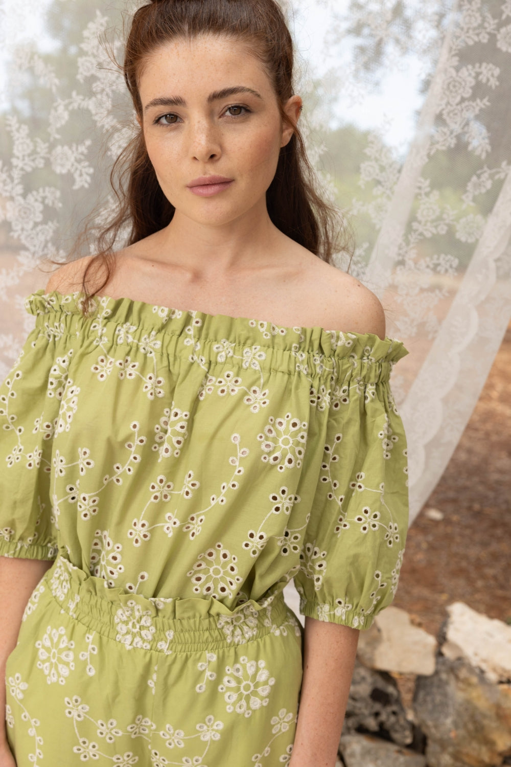 The Brigitte Broderie Anglaise Blouse Khaki