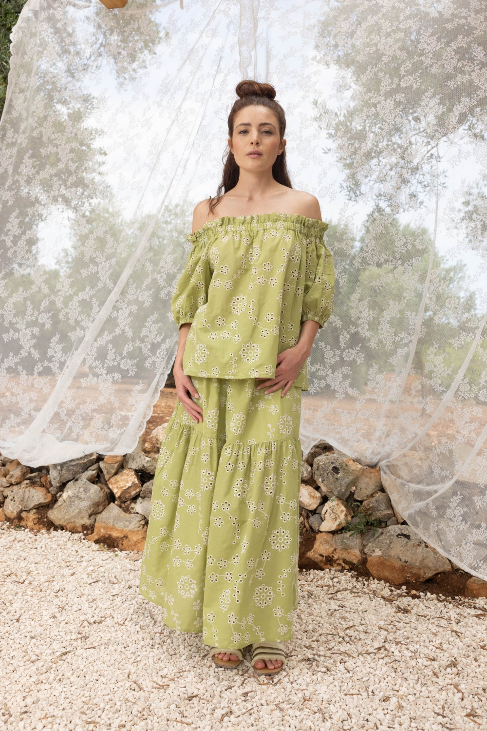 The Brigitte Broderie Anglaise Blouse Khaki