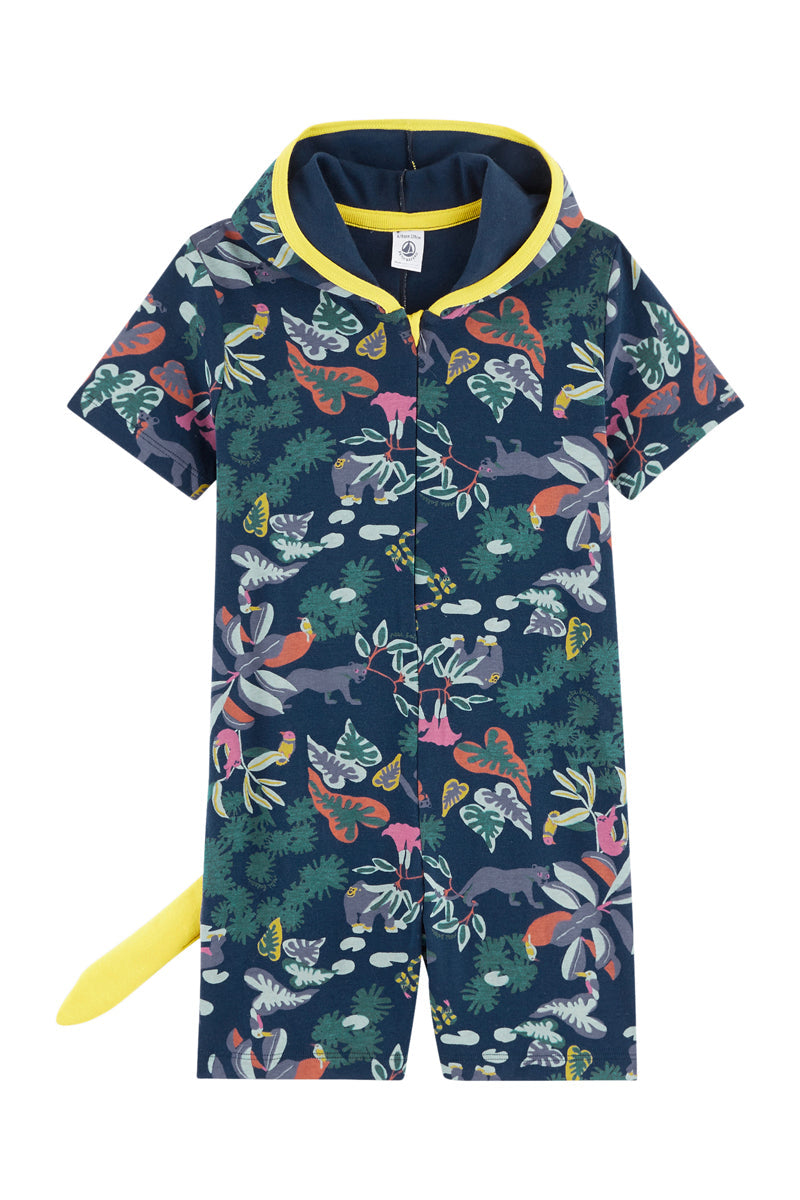Hooded All-in-One - Navy Blue And Green - Boys