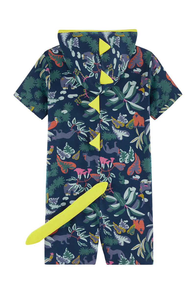Hooded All-in-One - Navy Blue And Green - Boys