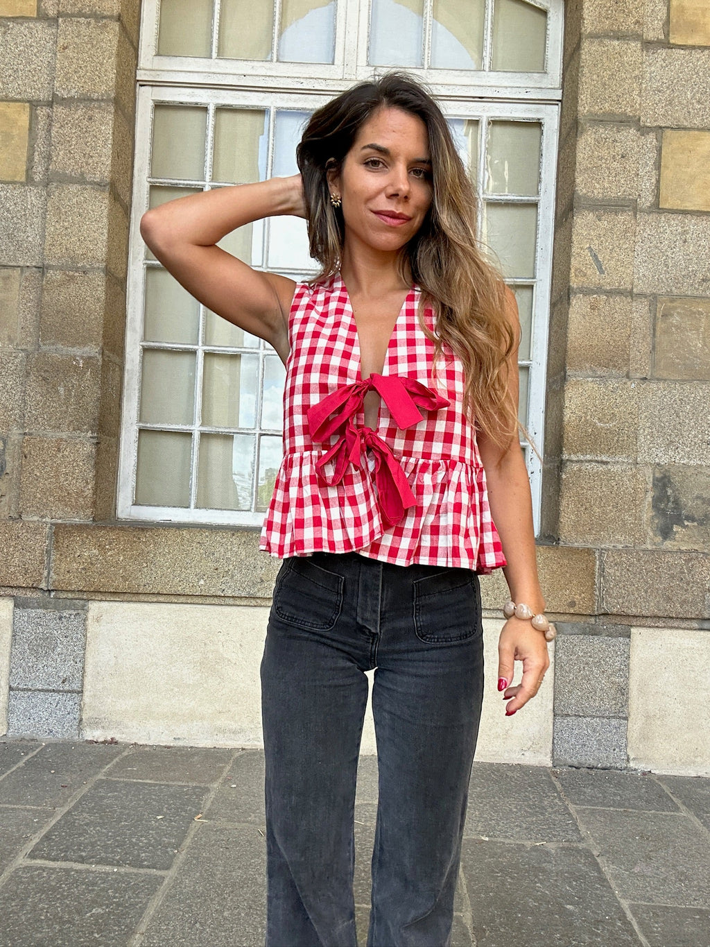Red Louison Top With Bows