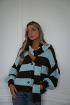 Gilet Écharpe Rayé Jasmin - Bleu/Chocolat