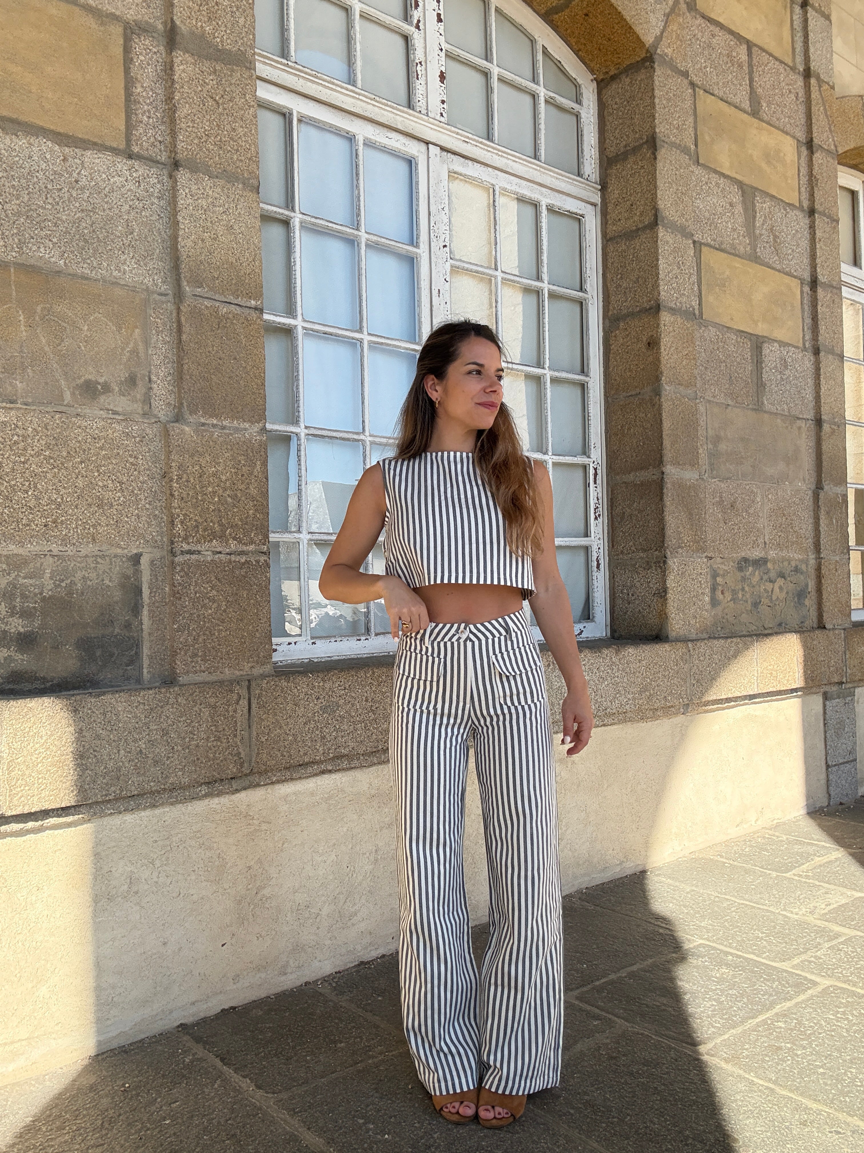 Pantalon Rayé Marin Bleu