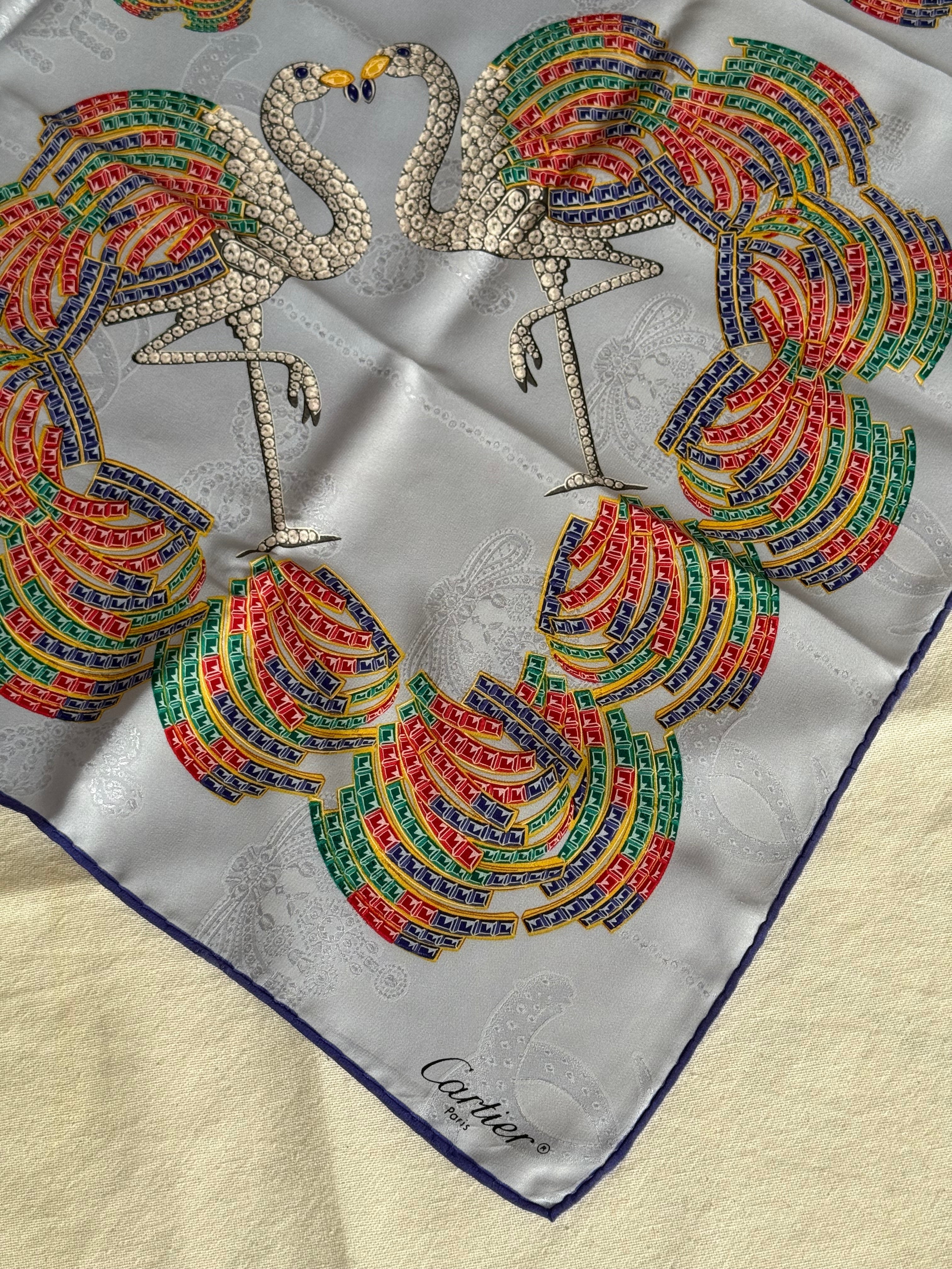 Cartier Scarf – Swan And Multicoloured Feather Patterns