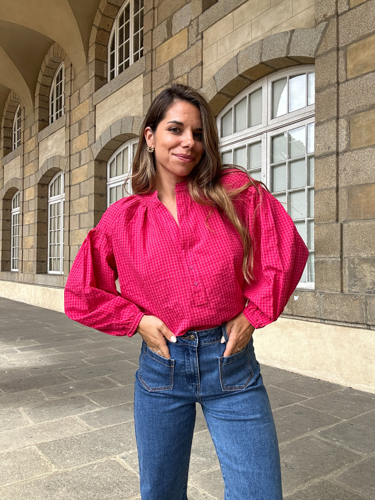 Clothilde fuchsia gingham blouse