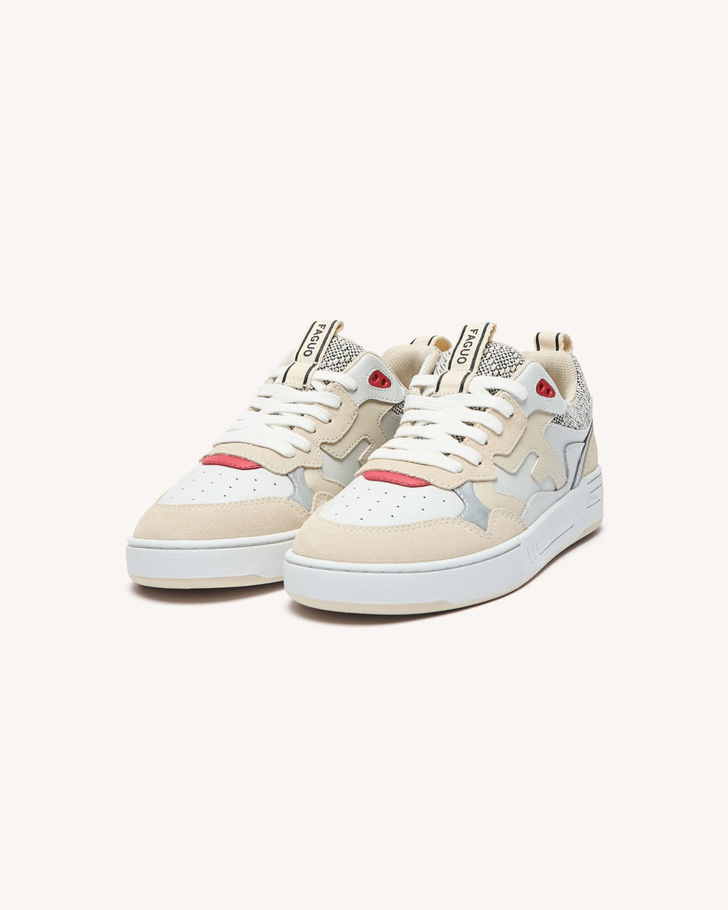 Baskets Crème Et Rouge Cuir
