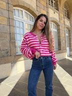 Cardigan Solela Rayé Rose Et Rouge