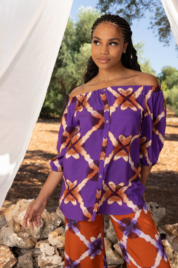 Blusa malva anudada y teñida The Giana Geo