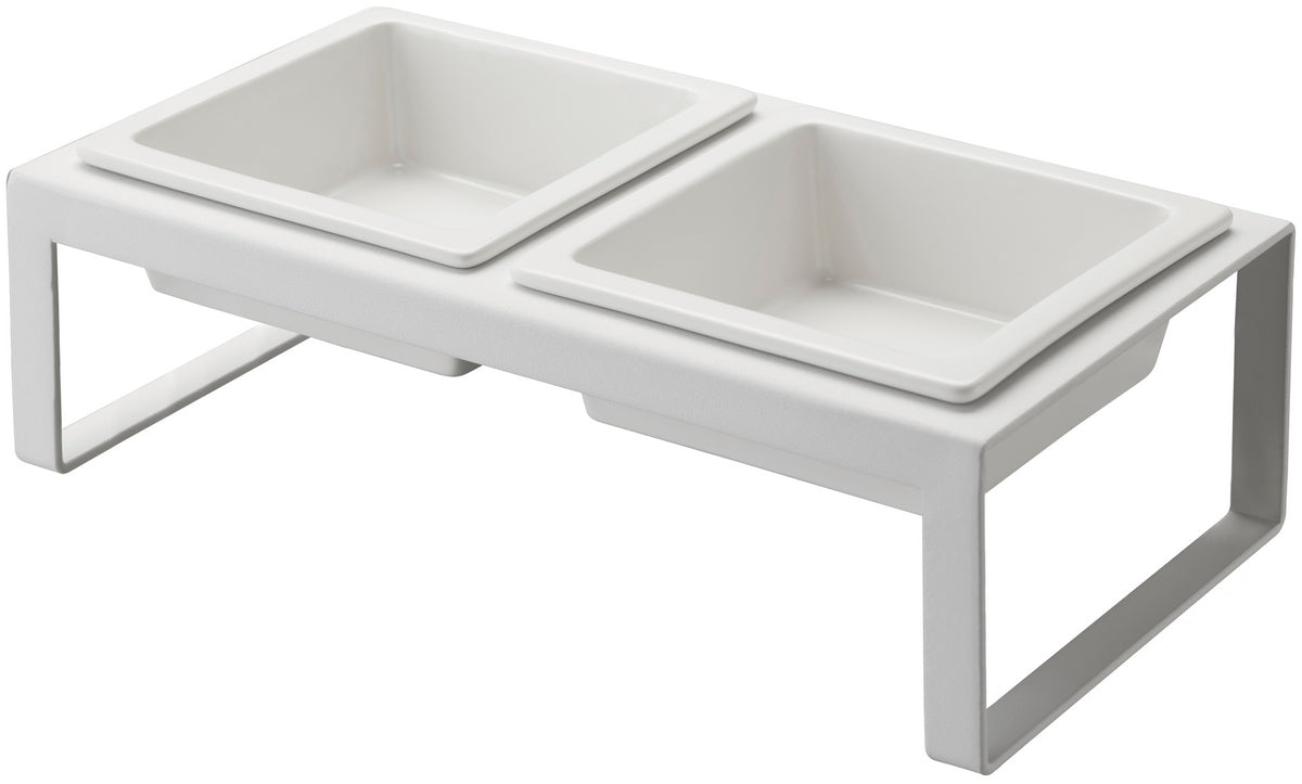 Double Design Pet Bowl - Tower - White