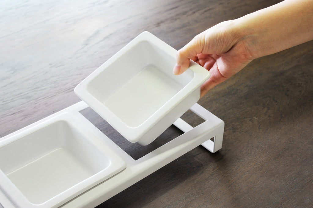 Double Design Pet Bowl - Tower - White