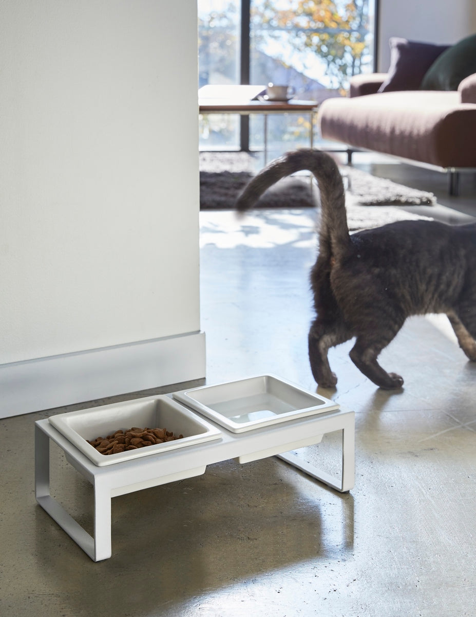 Double Design Pet Bowl - Tower - White