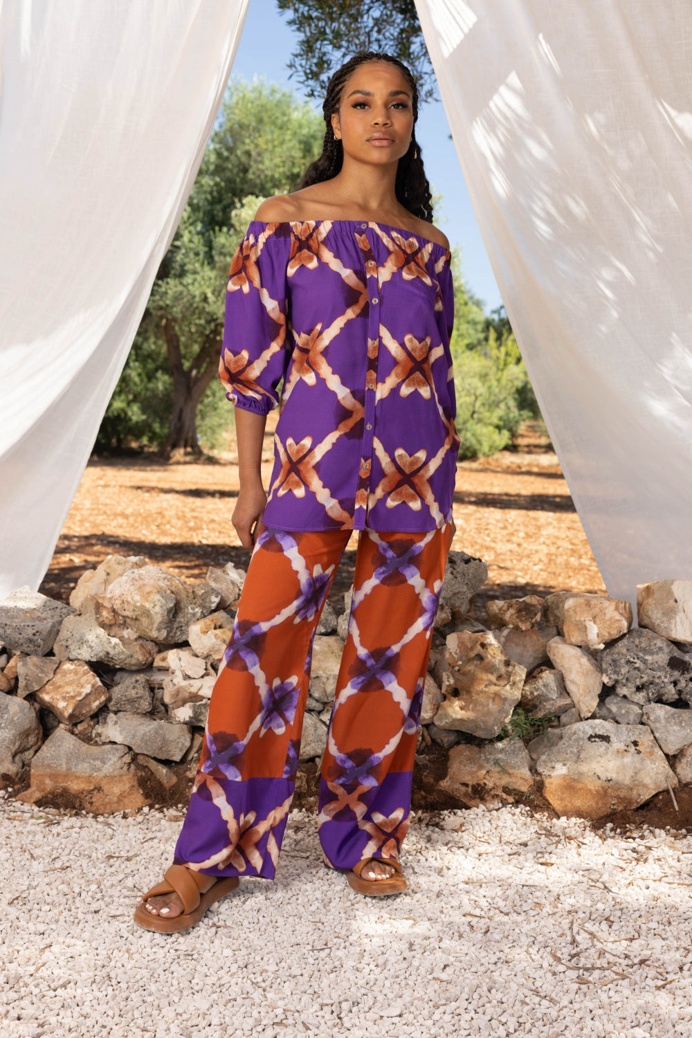 Blusa malva anudada y teñida The Giana Geo