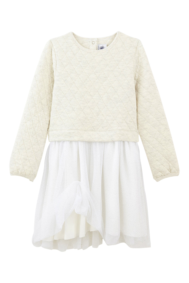 Trompe-L'Œil Dress - Mottled Ecru And White - Girl