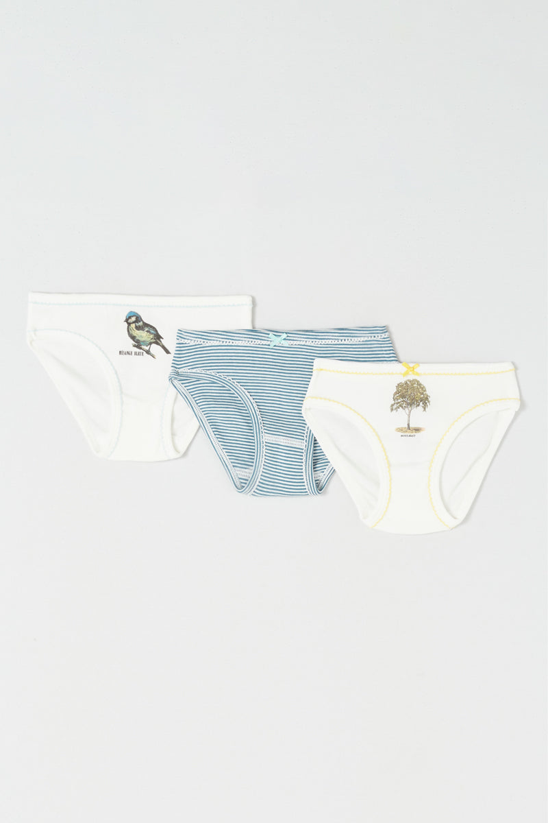 3 Knickers - White And Blue - Girl Child