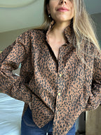 Celeste Leopard Denim Jacket Brown